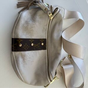 Upcycled cream leather crossbody bag